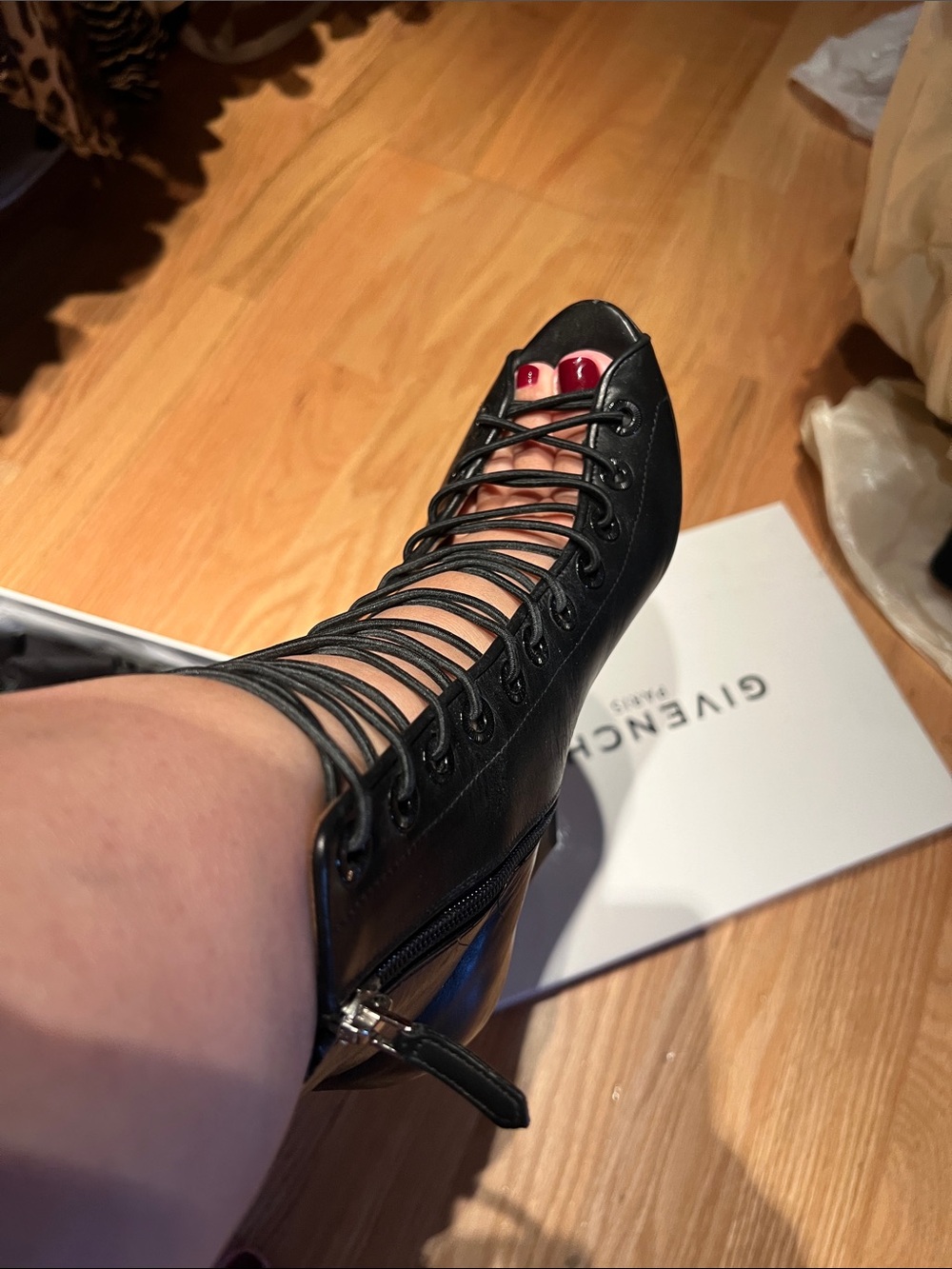 Givenchy Black Lace-Up Peep-Toe Stiletto Heel